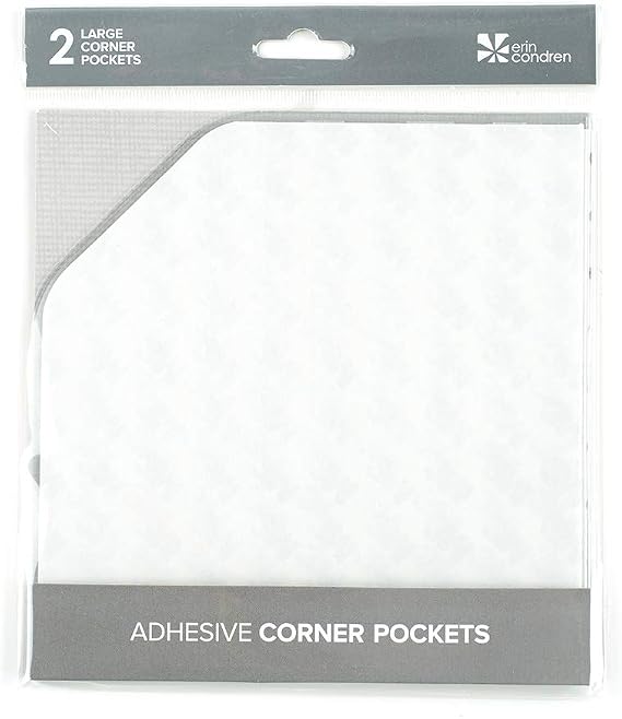 Adhesive Clear Corner Storage Pockets. Set of 2, Large 6" x 6". Adds Extra Storage Space to Folders, Notebooks, and Journals. Cuttable Sticky Peel and Stick.