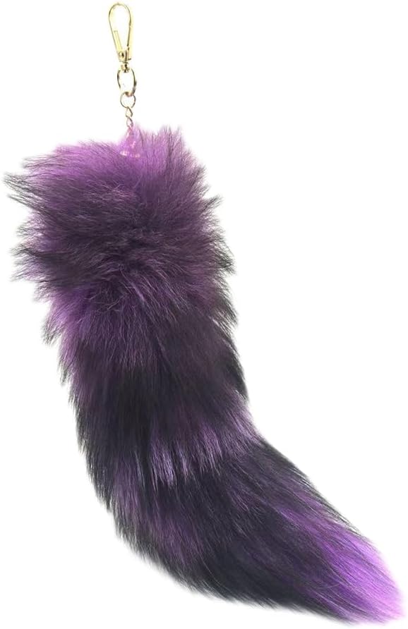FSSTUD Furry Fox Tail Keychain Long Wolf Tail Keychain Faux Fur Bag Charm Animal Tail Key Ring Plush Keyring Pendant Charm Cute Key Chain Hanging Ornament for Halloween Cosplay Purple 40 cm