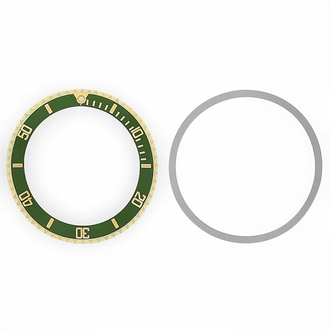 Ewatchparts Green Replacement Bezel Insert Yellow Gold Watch Bezel Ring 36.50mm x 30.40mm Compatible With Rolex Submariner 5508 5512 5513 1680