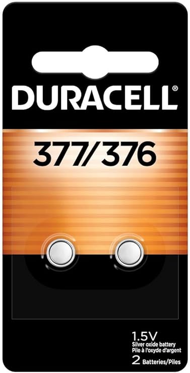 Duracell 377/376 Silver Oxide Button Batteries, 2 Count (Pack of 1), Battery with Long-Lasting Power for Watches, Calculators, and More
