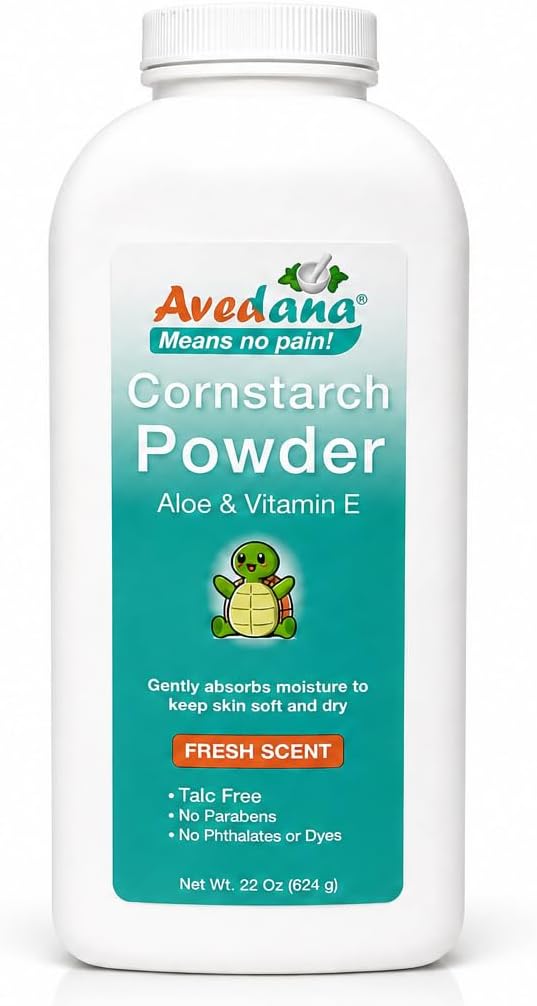 Avedana Talc-Free Cornstarch Body Powder with Aloe Vera & Vitamin E, Moisture Absorbing Fresh Scent Powder for Men & Women, No Parabens or Phthalates, 22 oz