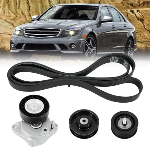 Engine Drive Belt Tensioner Idler Pulley V-Ribbed Serpentine Belt Kit Compatible with Mercedes-Benz ML350 C230 C300 C350 E350 S550, 2006-2011 - Replace 2722021419 2722000270 2722021019 6pk2404