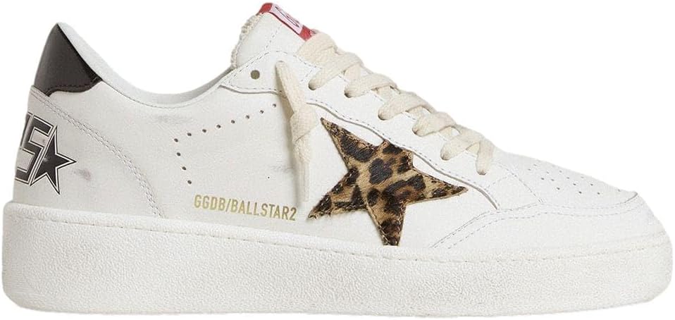 Golden Goose Women's Ball Star Leather Sneakers, White/Beige Brown Black Leo/Black