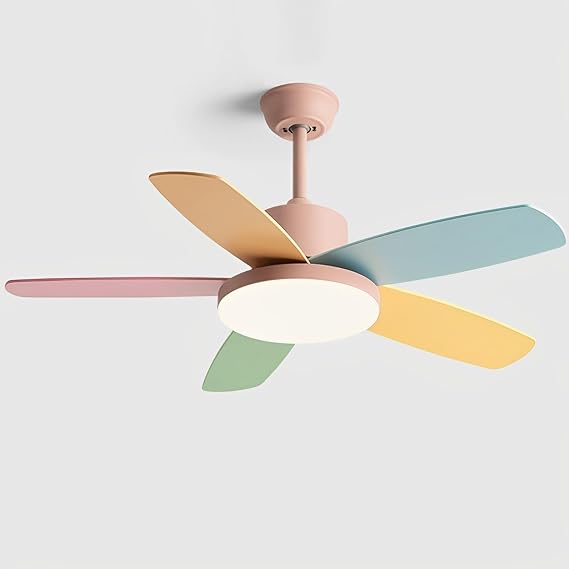 Kids Quiet Ceiling Fan with Light 42in Colorful Remote Fan Ceiling with Light Girls Boys Room Bedroom Mute Pink Ceiling Fans 6 Gear Wind Speeds 60W LED Ceiling Light Fan Lighting