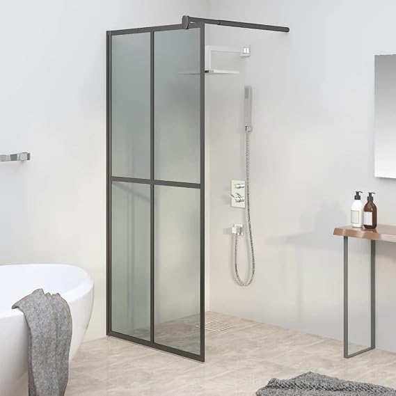 Walk-in Shower Screen - 31.5"x76.8" Dark Tempered Glass Panel, Frameless Enclosure Kit for Stall, Standing Partition, Bathroom Door, Wall Corner
