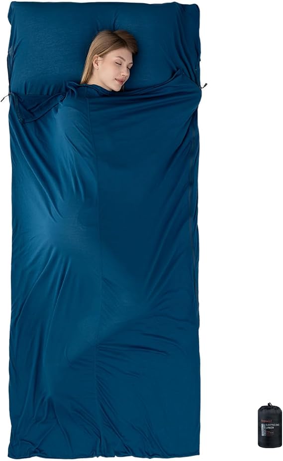 BROWINT Thermolite Sleeping Bag Liner with Zippers for Cold Weather, Lightweight Mummy with Hood & Rectangular Sleep Sack for Adult, Adds Warmth, Thermal Travel Liner, All Season