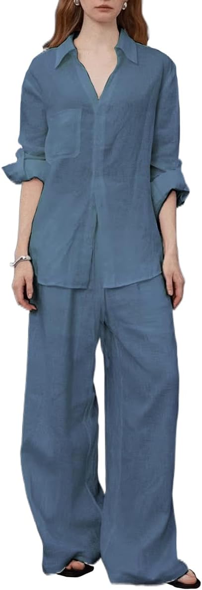 Women's Linen Sets 2 Piece Summer Spring | Pretty Garden Style Dressy Casual Lounge Vacation Outfits Solid Monochrome clothes