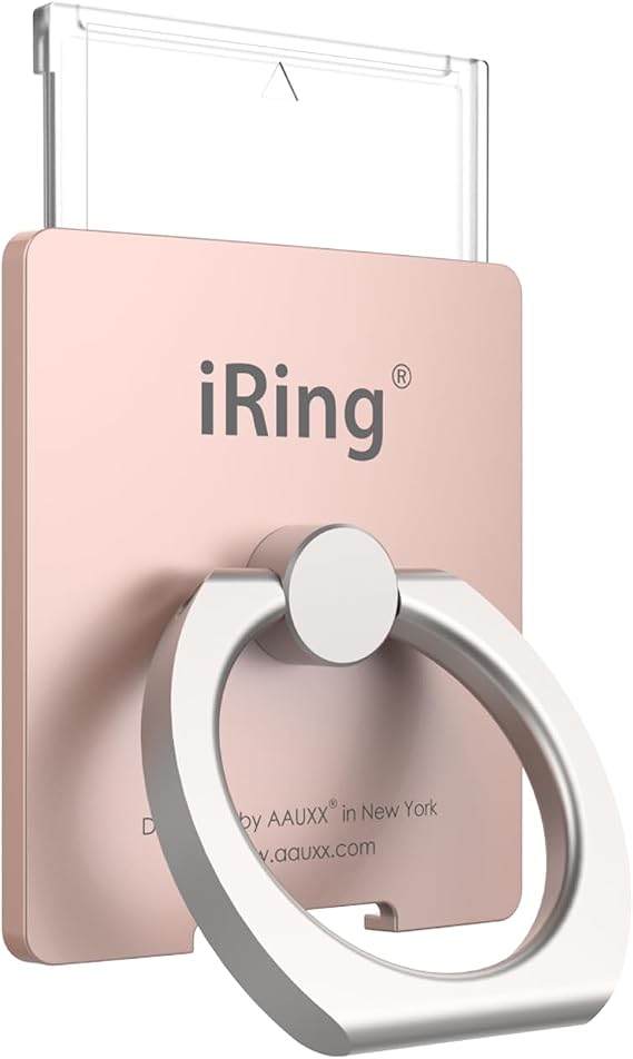 iRing Link, Made in Korea, Wireless Charging Friendly Phone Holder - Cell Phone Ring Grip Finger Holder and Stand Compatible with iPhone, Galaxy, and Other Smartphones.(Rose Gold)