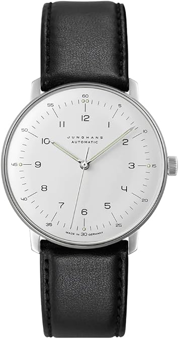JUNGHANS Men's Max Bill Automatic White Dial Black Leather Strap Analog Watch 27/3500.02