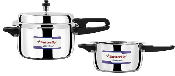 Butterfly Present Blueline 3.0, 5.0 Liter Capacity Stainless Steel 3 L, 5 L Induction Bottom Outer Lid Pressure Cooker (Stainless Steel)