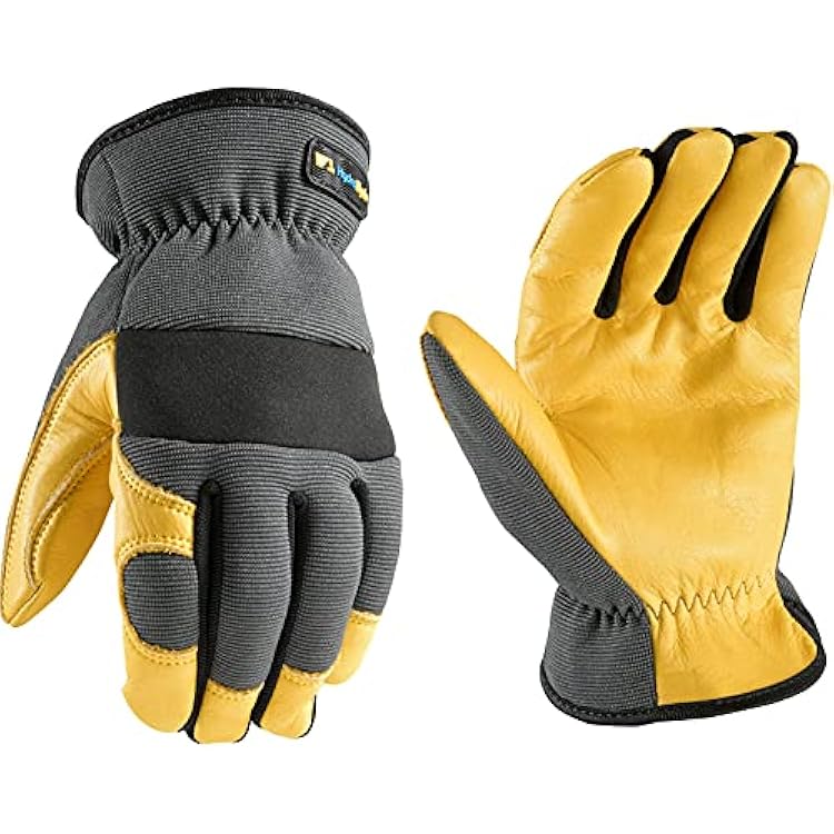 Wells Lamont Mens Slip-On HydraHyde Work Gloves Water-Resistant Leather for Gardening, Landscaping Reinforced Fingertips, Breathable Spandex Durable, Comfortable, Flexible Gray - M