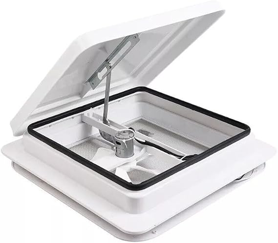 Shield Autocare 420mm x 420mm Campervan Skylight Roof Vent with Built In 12v Fan & Integrated Fly Net Blind for Camper Van Conversion RV Motorhome Caravan Horsebox (White)