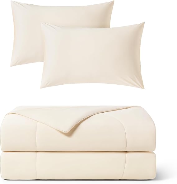 REST Buy 2 GET 30 Percent Off: Evercool Comforter Plus Pillowcases Bundle at 30% Discount, in Snow Ivory, Twin Size