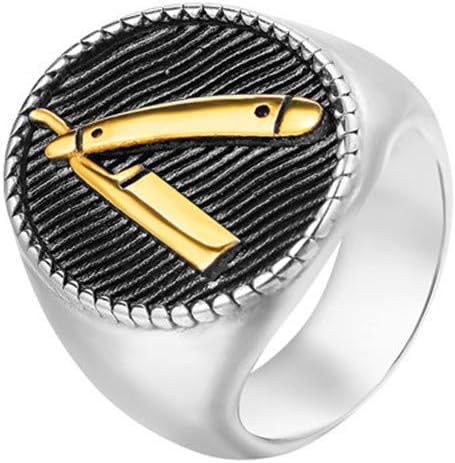PAURO Mens Stainless Steel Punk Shaver Barber Shop Decor Unique Finger Ring | Hair Cutting Scissors Wedding Band, Cool Statement Jewelry