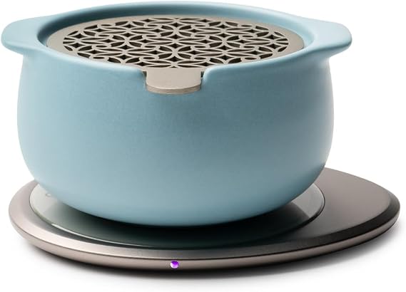 Jun Self-Heating Diffuser Set Moonmist Blue | 5 fl oz / 150 mL Smart Ceramic Essential Oil Diffuser with Heating Pad