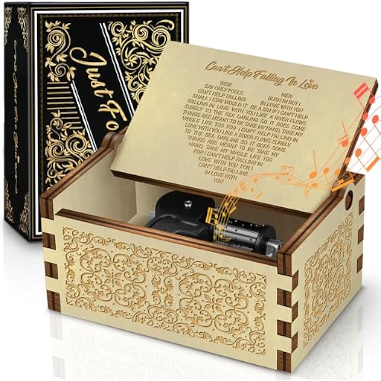CUISH Cant Help Falling in Love Wood Music Box, Large Auto Play Music Engraved Musical Boxes Case Valentines Day Gifts Birthday Gifts for Him Her Lovers, Wife, Husband, Girlfriend Boyfriend Wood