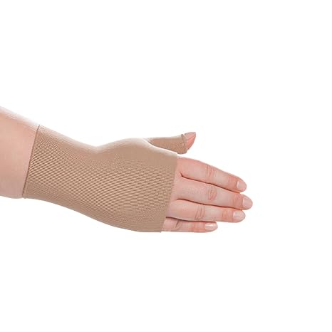Juzo Soft Seamless Compression Gloves & Gauntlets, 30-40 mmHg, Gauntlet | Fingerless Gloves for Women & Men for Swelling, Preventative, Severe Edema & Lymphedema Management | Beige, Small, Right