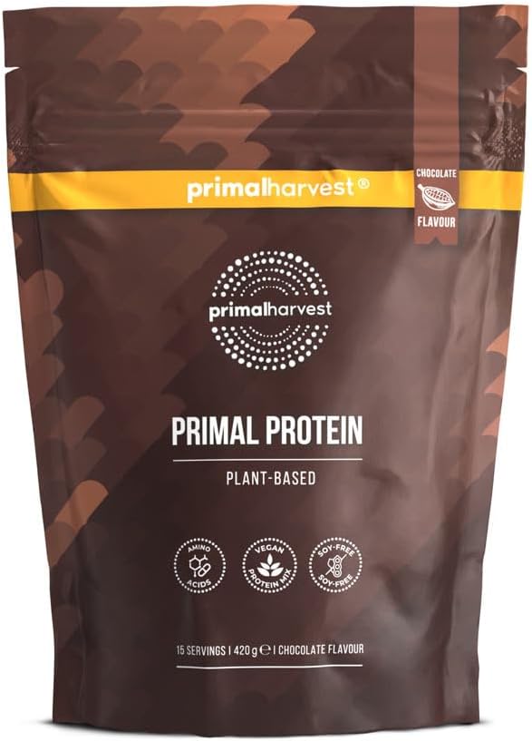 Primal Harvest Primal Protein Vegan Powder 20g Plant-Based Protein from fava Bean, Chickpea & Rice. Chocolate Flavour, Gluten-Free, Dairy-Free, Made in DE 1 Bag 15 Servings, Chocolate