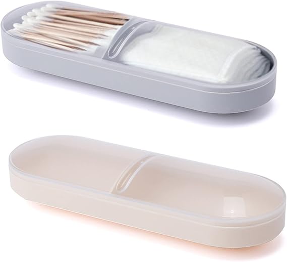 Portable Travel Cotton Pad Storage Case Cotton Swab Ball Holder Dispenser Sponge and Cosmetic Storage Box with Transparent Lid Storage Jar Sanitary Napkins Pad Container Dental Sealed Floss Box 2 Pcs