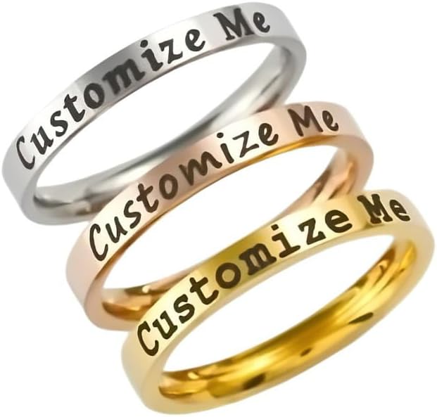 Name Ring - Custom Text Stainless Steel Band Ring, Personalized Gift for Her & Him, for Valentines Day, Anniversary Birthday Graduation Christmas Bridesmaids Wedding