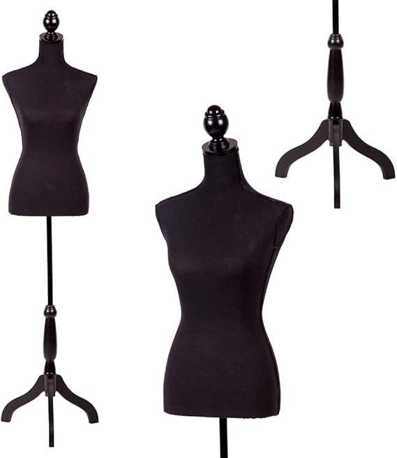 FDW Manikin 60-67Height Adjustable Female Dress Model Display Torso Body Tripod Stand Clothing Forms Black