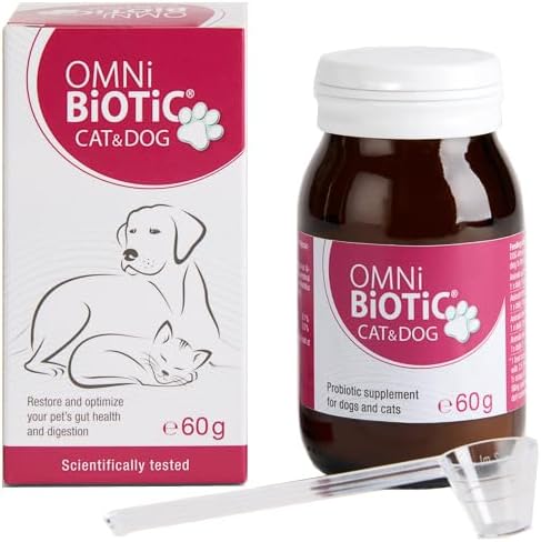 Omni-Biotic Cat & Dog Probiotic Powder for Gut Health & Microbiome Balance | Scientifically Formulated Premium Pet Probiotic with Lactobacillus Acidophilus, Supports Digestive and Immune Health, 60g