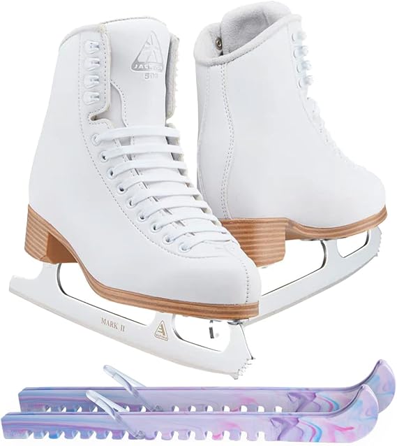 Jackson Classic Model 500/501 White Figure Ice Skates for Women and Girls Bundle with Skate Guards Just Launched 2023