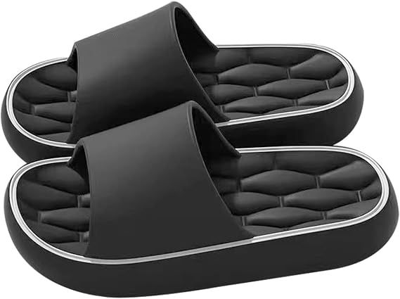 Pillow Slippers for Women, Non-Slip Massage Foam Shower Bathroom Home Floor Thick Sole Quick Drying Cloud Cushion Womens Mens Sandals(Black,Us 7-7.5)