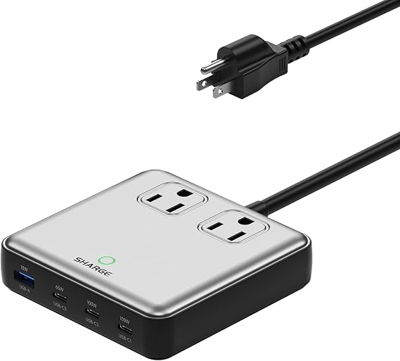 SHARGE 6-in-1 Charging Station 100W GaN Power Strip Desk Charger