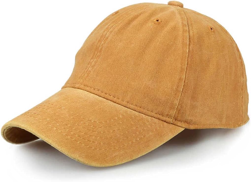 Perlotus Tumbled Yellow Cotton Plain Cap Men's Women's Hat