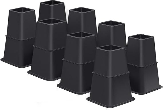 ANNKUT Bed Risers 8 inch Heavy Duty,Elevation in Heights 3, 5, 8 Inch,Adjustable Furniture Risers for Chair Table and Desk Legs Lifting (8 Pack, Black)