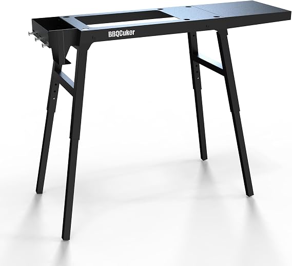 BBQCuker Griddle Stand for Blackstone 17"and 22" Tabletop Griddle, Foldable Grill Table with Adjustable Legs, a Removable Side Shelf, Paper Towel Holder, 3 Tool Hooks and a Spice Box, for RV, Camping