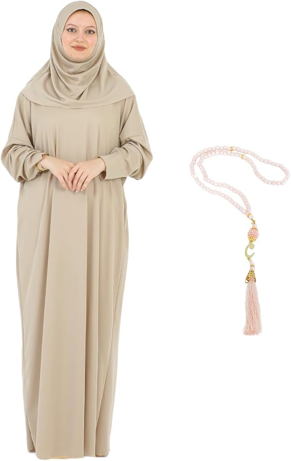 Women Prayer Clothes With Hijab Muslim Outfits Long Robe Abaya Turkish Islamic Dresses Dubai Kaftan With Rosary