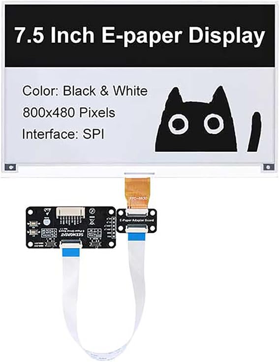 Raspberry Pi/Jetson Nano用7.5インチE-Inkディスプレイハット Arduino/Nucleo 800x480 Pixel ブラック/ホワイト 2色SPIインターフェース Eペーパースクリーンパネルにも対応