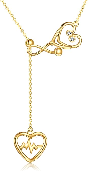 KECHO 14k Solid Gold Nurse Necklace for Women Real Gold Stethoscope Nursing Jewelry Gift