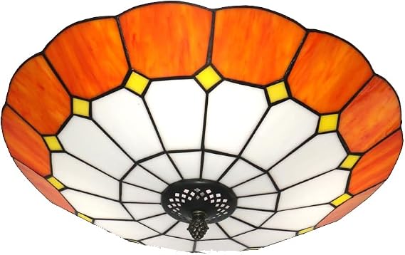 16 Inch Vintage Chandeliers Light Tiffany Style Ceiling Light Stained Glass Flush Mount Ceiling Lighting Fixtures Lamps (16 Inch Orange A)