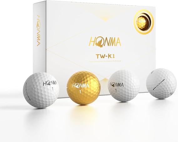 Honma TW-K1 3-Piece Golf Balls for Men, 11 White + 1 Gold Ball, 1 Dozen
