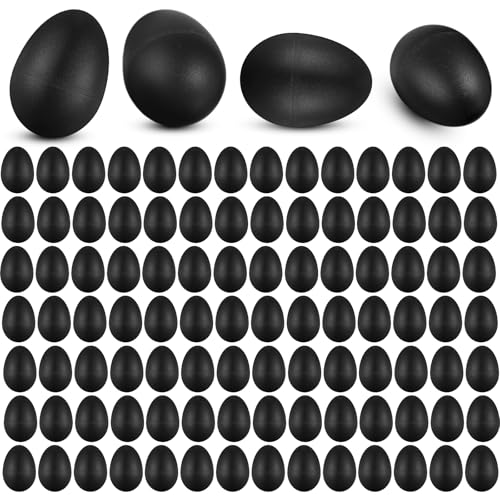 Yeshone 100 Pieces Egg Shakers Musical Instruments Percussion Maracas Egg for Kids Toys Plastic Easter Shaker for Learning DIY Painting, Classroom Music, Rhythm Black