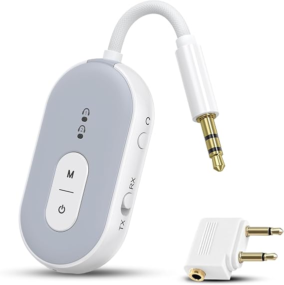 Bluetooth 5.3 Adapter for Airplane, Bluetooth Transmitter Receiver for 2 AirPods or BT Devices, Low Latency, Audio Adpater with 3.5mm Jack & RCA Cable for TV PC Gym Switch Car/Home Stereo