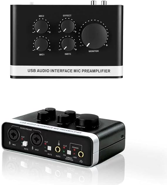 USB Audio Interface, 48V Phantom Power & XLR/TRS Combo Input, Computer Recording with Direct Monitor & Echo Knob, 16bit/48kHz, Plug & Play USB C for PC/Mac/iOS, for Guitar, Vocal, Karaoke RXSKERTL