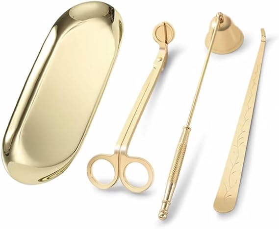 Kerio 4 in 1 Candle Accessory Set, Candle Wick Trimmer Candle Wick Dipper Candle Wick Snuffer Storage Tray Plate, Candle Care Tools for Candle Aromatherapy Lovers