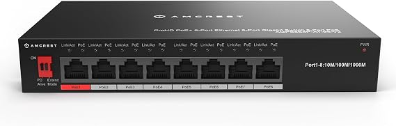 Amcrest 8-Port POE+ Power Over Ethernet POE Switch with Metal Housing, 8-Ports POE+ 802.3af/at 96w (AGPS8E8P-AT-96-V2)
