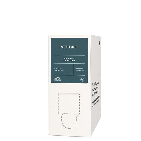 ATTITUDE Hand Soap, 4X Refill, Pine & Sage, 67.6 oz
