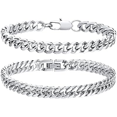 VNOX 2 Pcs Chain Bracelet for Men Women - Sturdy Stainless Steel Curb Width Cuban Link Chain Bracelet Set for Men Women,6.577.48.29 Inches