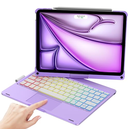 Touch Keyboard Case for iPad Air 11-inch M2 2024 & iPad Pro 114th3rd2nd1st Gen: Multi-Touch Trackpad & Rainbow Backlits & 360Rotatable, Thin & Light for iPad Air 5th & 4th Gen, Purple