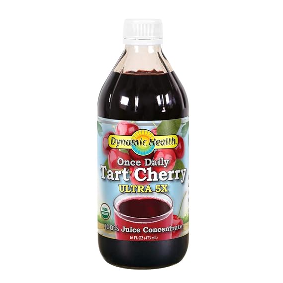 Dynamic Health Organic Tart Cherry Juice Concentrate, 16 fl oz Bottle | Unsweetened Montmorency Tart Cherry Juice, For Men & Women, Source of Vitamins A, C, K, Antioxidants, Gluten Free, Kosher