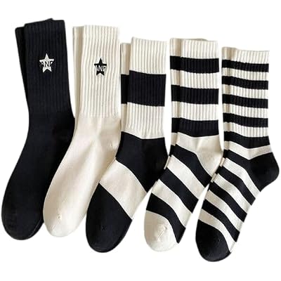 5li Ekonomik Paket Siyah-Beyaz Çizgili Desenli Unisex Tenis Çorap Seti Tek Beden