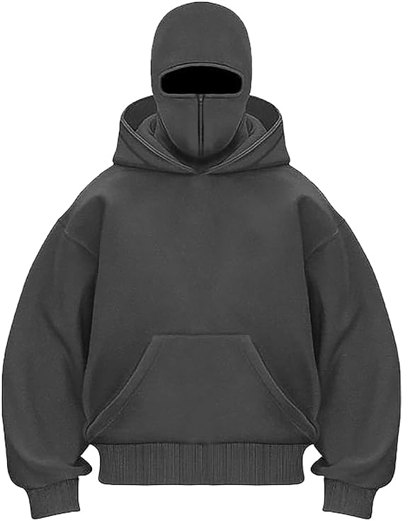 Men's Balaclava Hoodies Half Zip Pullover Double Hooded Fleece Sweatshirt Unisex Fall Winter Outfits for Men Women