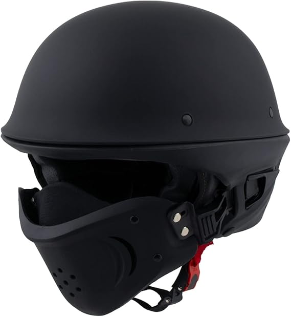 Milwaukee Helmets MPH9830DOT Rascal 3/4 Open Face Flat Black 2 in 1 Motorcycle Helmet Biker
