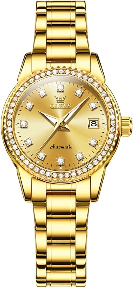 OLEVS Automatic Women Watches Diamond Tourbillon Dress Wrist Watches Moon Phase Waterproof Luminous